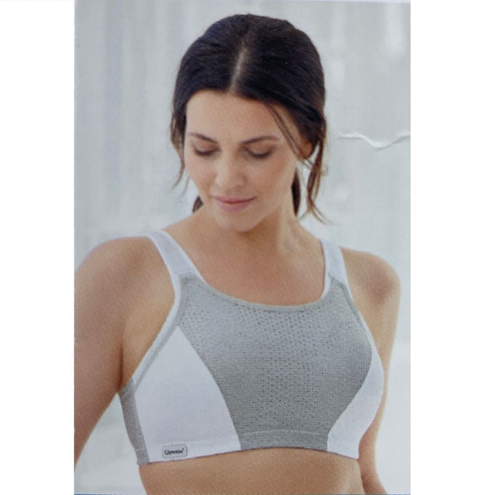 NEW Glamorise 1166 Women's Sport Bra 36H Double Layer Custom Control Gray White